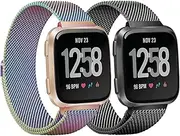 Afoskce 2 Pack Metal Bands Compatible with Fitbit Versa/Fitbit Versa 2 Band for Women Men, Adjustable Replacement Stainless Wristbands for Fitbit Versa/Versa Lite/Fitbit Versa 2/Versa SE