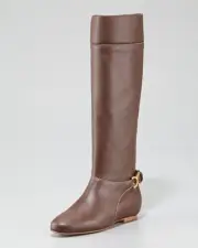 Chloe Marcie Brown Pebbled Leather Buckle Ankle Strap Knee High Flat Boots $995