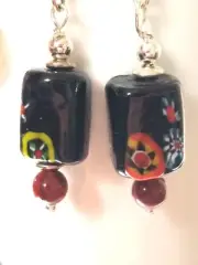 Handmade Vintage Earrings Hand Painted Cube Bead 925 PL Hooks Wires Beads