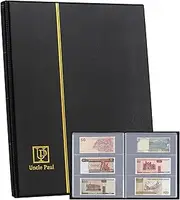 Uncle Paul Banknote Scrapbook with 60 Pockets, 7.7 x 3.2 Inch, Banknote Collector Holder, Storage Book with Protective Cover for Paper Dollar Notes, Trading Cards, Stamps Collection AN01BK