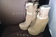 GUCCI Vitello Range Curl LAMB 296266 Boot 6" Heel 2" Platform 38.5 courtney $995