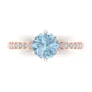 1.96 Round Natural Aquamarine Promise Bridal Wedding Designer Ring 14k Rose Gold