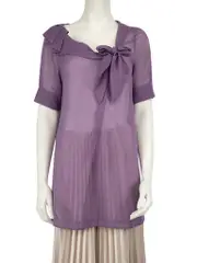 Purple Sheer Pleated Oversized Blouse