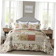 Cotton Patchwork Bedspread, 3-Piece Bedding Quilt Set with Real Stitched