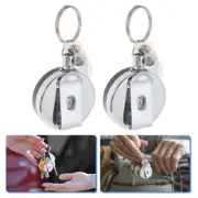 2 Pcs Metal Key Ring Retractable ID Cards Reel Badge Holder with Belt Clip