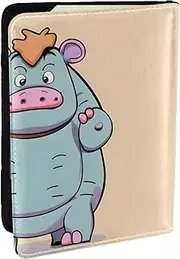 [EdWal] Cartoon Hippos Print Passport Cover with Credit Card Holder Leather Passport Case, for Women Men Family ID Travel, Black, One Size