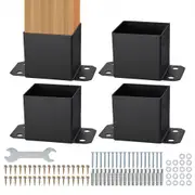 VEVOR 152.4x152.4 Post Base 4 Pcs, Inner Size 142x142 Post Base Brackets, Heavy Duty Powder-Coated Post Anchor Matte Black Wood Post Brackets for Pavi