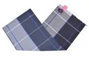Seaward & Stearn NWT Wool & Angora Scarf In Blue Light Gray & Charcoal Plaid