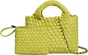[OUYGZOU] Woven Tote Bag for Women with Coin Purse, Foldable Chain Small Crossbody Handbags, Fashion Shoulder Bag, Hobo Satchel