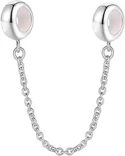 [JYRRONG] Safety Chain Charm 925 Sterling Silver Clip On Charm Bead Fits Pandora Charm Bracelet (E), Sterling Silver Silver Polyester, No Gemstone