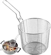 Fry Basket, Stainless Steel Fine Mesh Fry Baskets with Handle, 5.3" Round French Holder with Hook, Frying Basket for Pot Frying Oil Filtering Draining