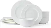 Mikasa Claire Floral Bone China Lightweight Chip Resistant 12 Piece Dinnerware Set, Service for 4, White