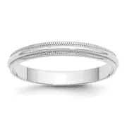 Solid 14K White Gold 3mm Light Weight Milgrain Half Round Men's/Women's Wedding Band Ring Size 4.5