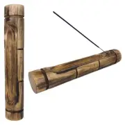 Bamboo Style Double Incense Stick Holder 12" Long Wood Ash Catcher