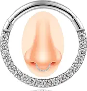 [Showself] 14/16/18 Gauge 6-10MM Surgical Steel Septum Clicker Rings Hinged Daith Piercing Jewelry Cubic Zirconia Small Hoops, Clear Black Pink Red Green Colorful Blue Purple