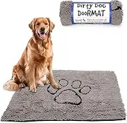 Dog Gone Smart Pet Products Dirty Dog Microfiber Paw Doormat - Mud Mat for Dogs - Super Absorbent Dog Mat Keeps Paws & Floors Clean - Machine Washable Pet Door Rugs with Non-Slip Backing | Large Grey