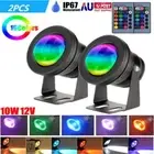2PCS RGB Spotlight LED Flood Light Underwater Garden 10W Lamp+Remote DC 12V AU