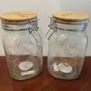 2 Glass Clamp Jar Dolly Parton Collection Wooden Top Canister RARE FIND