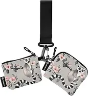 [Caihoyu] Cute Lemur Grey_3 Dual Coin Purse Credit Card Holder Wallet Small Portable Card Money Holder with Zipper Coin Pocket for Women Men 2 Packs, Multicolor, 4.13"(L) x 3.5"(W), Travel Accessory