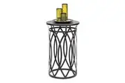 Black Round Iron Side Table with Cross Legs and Silver Finish Top