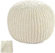 100% Cotton Handmade Unstuffed Ottoman Pouf Cover, Round Knitted Ottoman Pouf Cover Foot Stool, Floor Bean Bag Chair, Foot Rest with Storage for Living Room Bedroom (Cover ONLY NO Filler)