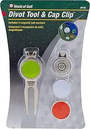JEF World of Golf JR153 Metal Divot Golf Tool and Cap Clip with 3 Ball Markers