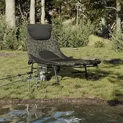Durable Foldable Fishing Bed with Camouflage Design, Foam Padding, Steel Frame, Adjustable Mud Legs & Backrest, 196x75 cm, Compact Storage, Ideal for Outdoor & Indoor Use