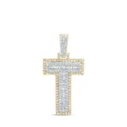10K Yellow Gold Mens Round Diamond T Initial Letter Charm Pendant 5/8 Cttw