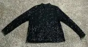 Vince Camuto Top Women's Extra Large Rich Black Sparkle & Shine Sheer Blouse NEW