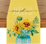 Yellow Hello Sunshine Sunflower Summer Table Runner, Spring Seasonal Anniversary