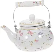 Enamel Tea Kettle Water Kettle Decor Floral Pattern with Handle with Lid Teapot Coffee Pot for Household Dining Table Kitchen