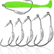 Weighted Swimbait Hooks for Bass Fishing,15 Pack Jig Heads Worm Weedless Fishing Hooks with Twist Lock for Soft Plastics Worm Weighted Hooks Saltwater Freshwater