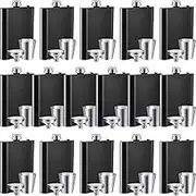 16 Packs 8 oz Matte Black Flask for Liquor Stainless Steel Hip Flask Leakproof Set with 16 Funnel and Shot Cups for Bachelor Party Gifts Men Women Drinking Cocktail Whiskey Wine Wedding Groomsman