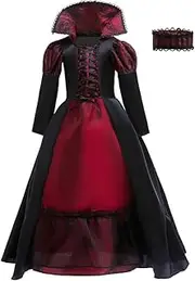 Dressy Daisy Girls Noble Medieval Royal Gothic Vampire Queen Halloween Costume Fancy Dress Up with Choker Size 5 to 10