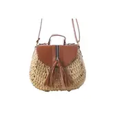 Women Travel Straw Beach Bags Tassel Patchwork