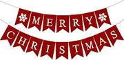 Merry Christmas Canvas Banners Red Christmas Bunting Garland Snowflake Xmas Party Supplies Home Outdoor Indoor Holiday Fireplace Hanging Decor