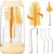 Bottle Cleaner Brush Set with Drying Rack,Travel Bottle Cleaner Kit with Baby Bottle Cleaner,Straw Cleaner Brush,Nipple Brush-Silicone Bottle Brushes for Cleaning,Baby Travel Essentials for Flying