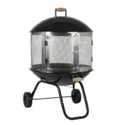 28 " Portable Steel Fire Pit w/ Door Porcelain Bowl Grate Outdoor Wood Burning