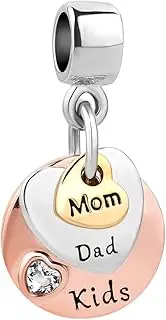 [LSxAB] Family Mom Dad Charm Competible with Pandora Charm Bracelets Women Girls Clear CZ Rose Gold Silver Dangle Home Families, Silver Leather Cubic Zirconia Copper, No Gemstone