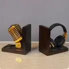 Bookends Tabletop Unique Microphone Headset Shape for Desk Coffee Table