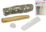 Energy Cleansing Smudge Kit - Rose Quartz Palo Santo Selenite Crystal Cedar Wand