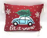 Christmas Throw Pillow Holiday Car Let it Snow Tree Cushion Embroidered Red
