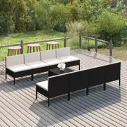 vidaXL 9 Piece Garden Lounge Set with Cushions Poly Rattan Black