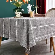 NEWISHER Rustic Farmhouse Embroidered Square Tablecloth Jacquard Striped Table Cloth Linen Washable Dining Table Cover Kitchen Dining Home Decoration Coffee 52x52 inch