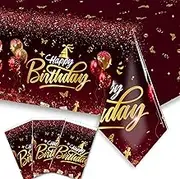 Happy Birthday Decorations-3pcs Red and Gold Birthday Tablecloth,Rectangle Plastic Disposable Birthday Table Covers Party Decoration for Men Women 90th 80th 70th 60th 50th 40th 30th Birthday