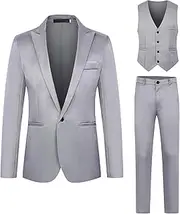 [Maiyifu-GJ] Men's Casual Business 3 Piece Suit Slim Fit 1 Button Wedding Prom Suits Solid Blazer Jacket Vest Pants Tuxedo Set