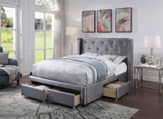 Empress Premium PU Fabric King Bed Frame Drawers Silver