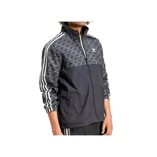 【adidas 愛迪達】Classic Mono Wb 男款 深灰色 立領 拉鍊 拼接Logo 印花 防風 外套 IS2924