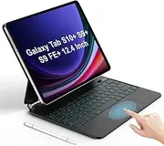 [IXTRA] Magic Keyboard Case for Samsung Galaxy Tab S10+ Plus/S9+ Plus/S9 FE+ Plus 12.4 Inch, Slim Magnetic Keyboard with Floating Cantilever Stand, Trackpad Backlit S Pen Holder Battery Display, Black