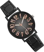 [Generic] Minimalist Watch,Korean Style Casual Ladies Wrist Watch Large Dial, Second Hand | Fashion Accessory Arabic Numerals Casual Dress Watches for Daily Wear